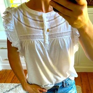 Women’s LOFT ruffle Henley top - NWT - Med
